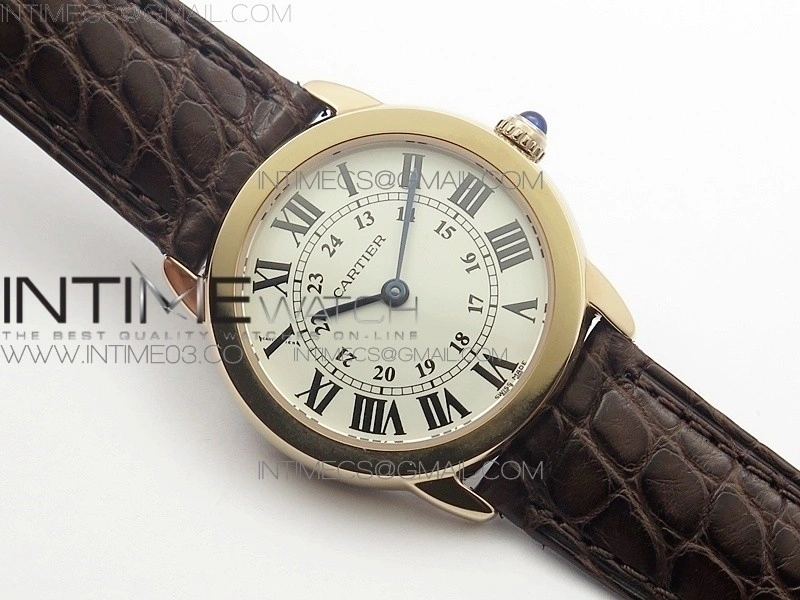 Ronde Solo de Cartier 29.5mm RG K11 1:1 Best Edition White Dial on Brown Croco Leather Strap Ronda Quartz
